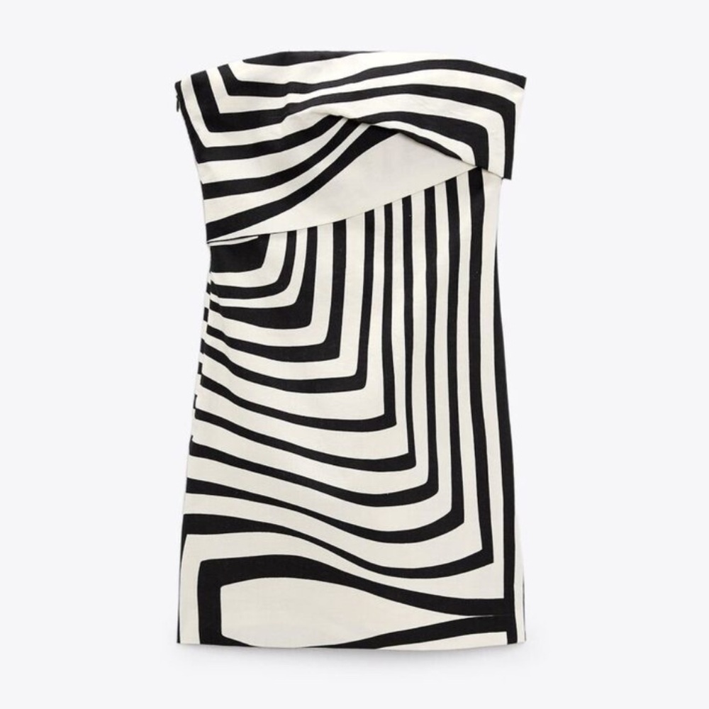 Zara/ Sz Med / Strapless Black and White Striped Women's Dress